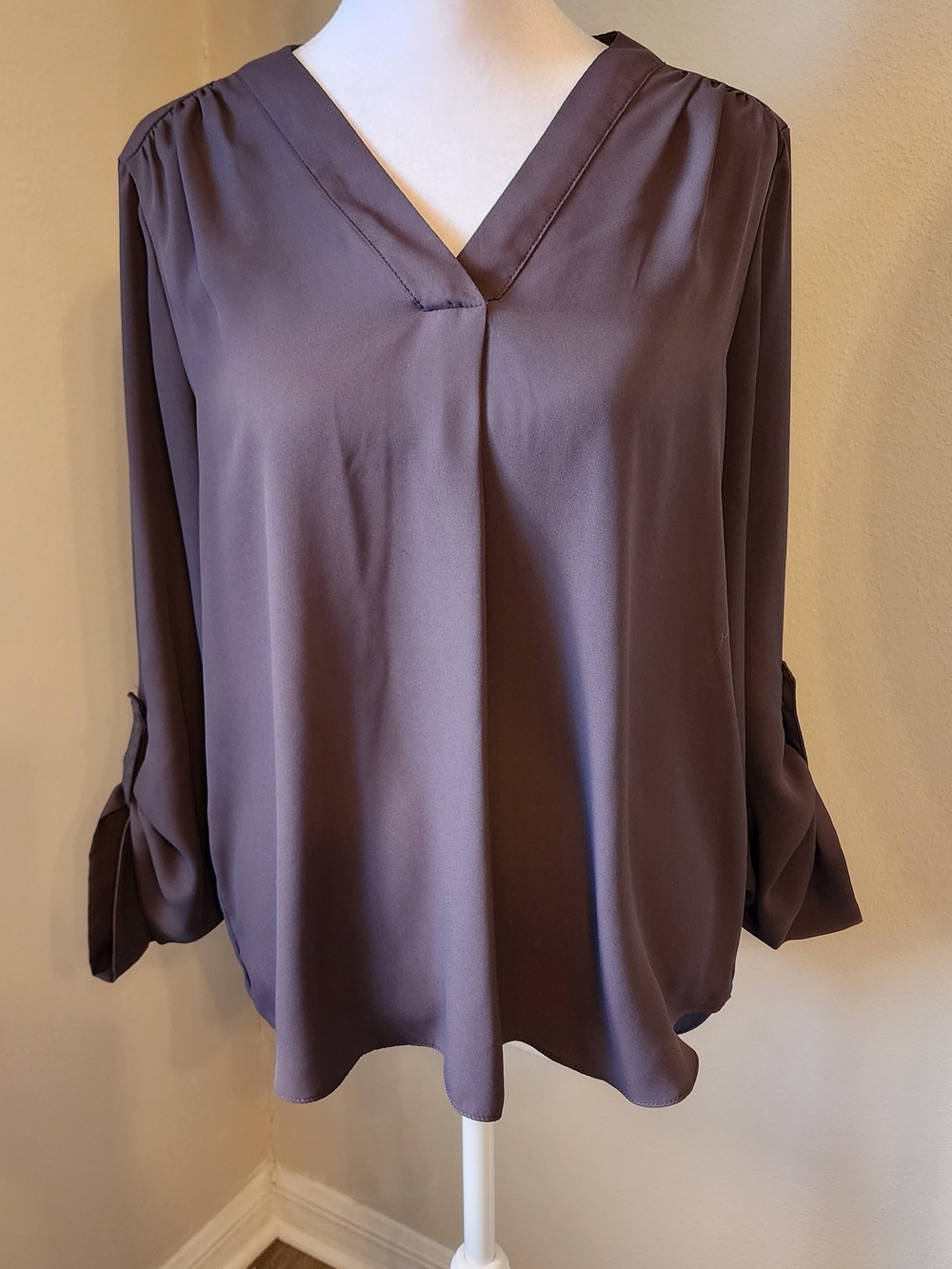 Jones New York V-Neck Long Sleeve Blouse - Purple Grey